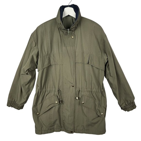 London Fog Field Coat Mens S Green Utility  Vintage Rain Jacket Rollaway Hood - Picture 1 of 16